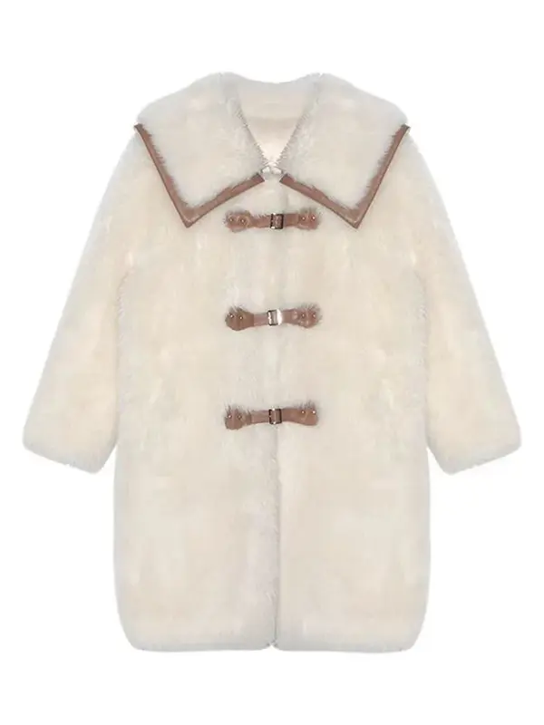 Mantel wol domba wanita, mantel terintegrasi bulu muda longgar empuk Korea wol putih gaya tipis INS musim dingin