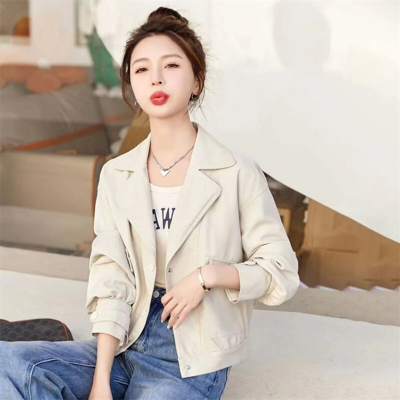 Manteau en cuir lomatéritive pour femme, veste en cuir de moto, décontracté, nouvelle version coréenne, printemps, automne, 2023