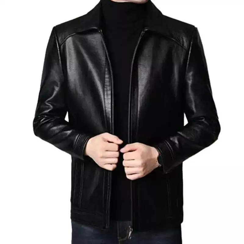 2200 89USD jaket kulit imitasi pria jaket motor kulit imitasi pria dengan kerah berdiri lapisan hangat tebal tahan angin