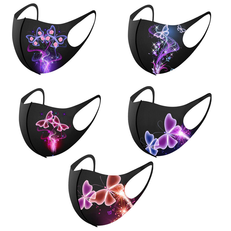 5 Pcs Adult Print Mouth Mask For Protective Washable Earloop Mask Pressure-Free Mask For Long-Term Wear Double-Layered Mask