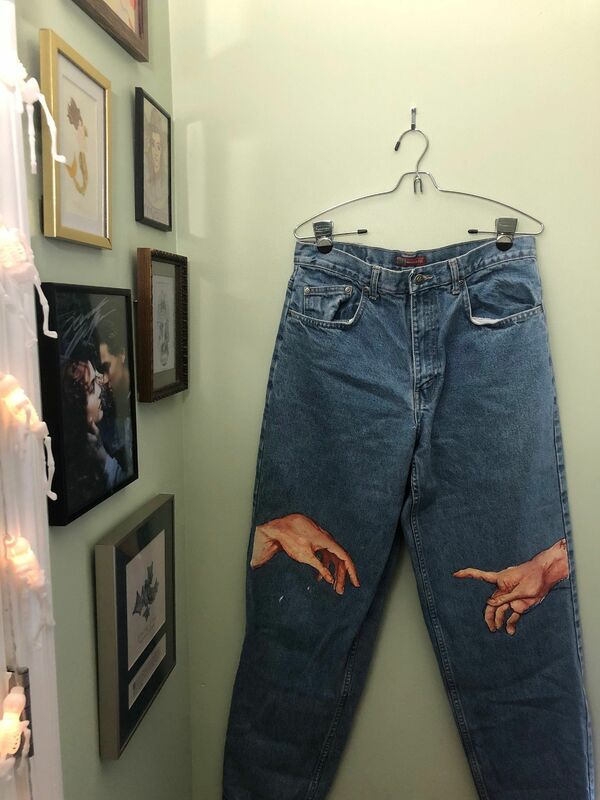 Джинсы-багги в стиле Харадзюку для мужчин и женщин, свободные брюки с принтом ручной работы, с завышенной талией, широкие штаны, y2k