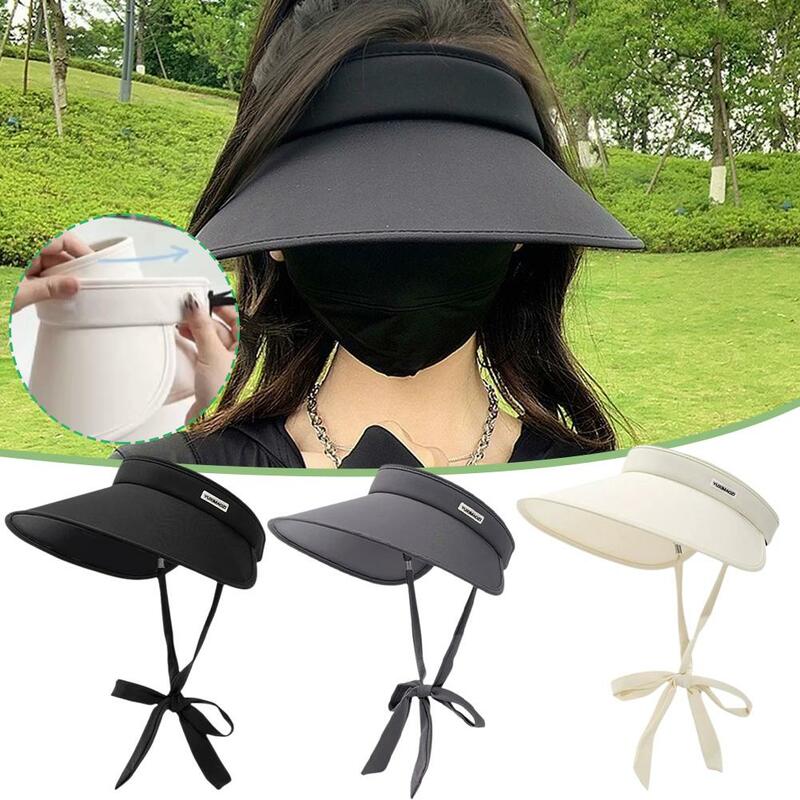 Topi pelindung matahari wanita K5H4, topi ekor kuda musim panas, topi tabir surya lipat, topi UV luar ruangan, pelindung kaca Korea