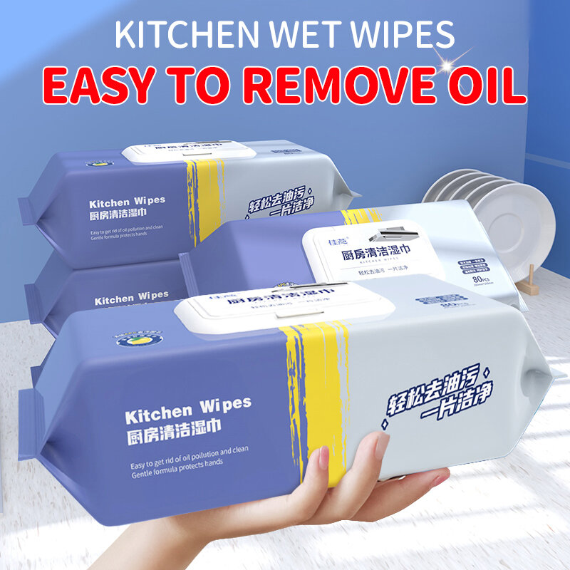1 Pack (80 pcs) Extra Large Kitchen Wipes Kitchen Dish Cleaning Wipes Water Stain and Grease Cleaning Wipes No Rinse