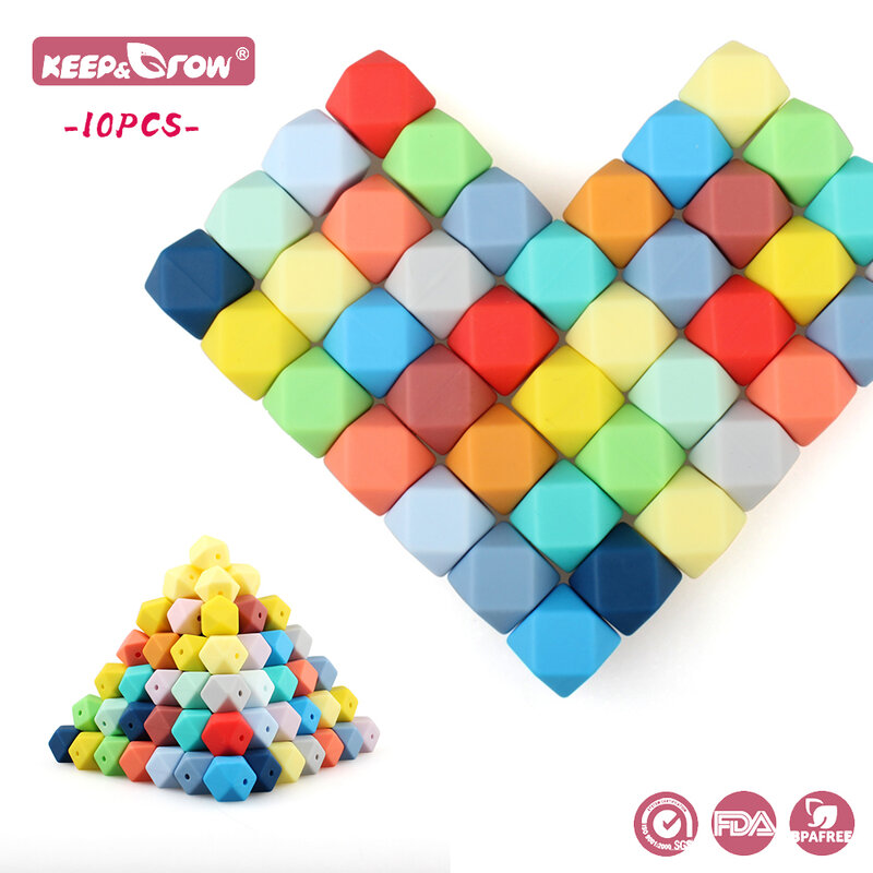 10pcs Baby Silicone Beads 14MM Hexagon Chewing Beads Teether Newborn Teething Nursing Product DIY Pacifier Chain Accessories