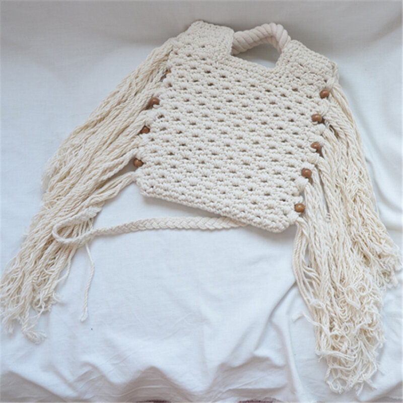 厚手の綿糸で作られた手織りのストローバッグ,カジュアルなビーチバッグ,透かし彫りのショルダーバッグ,新しいコレクション