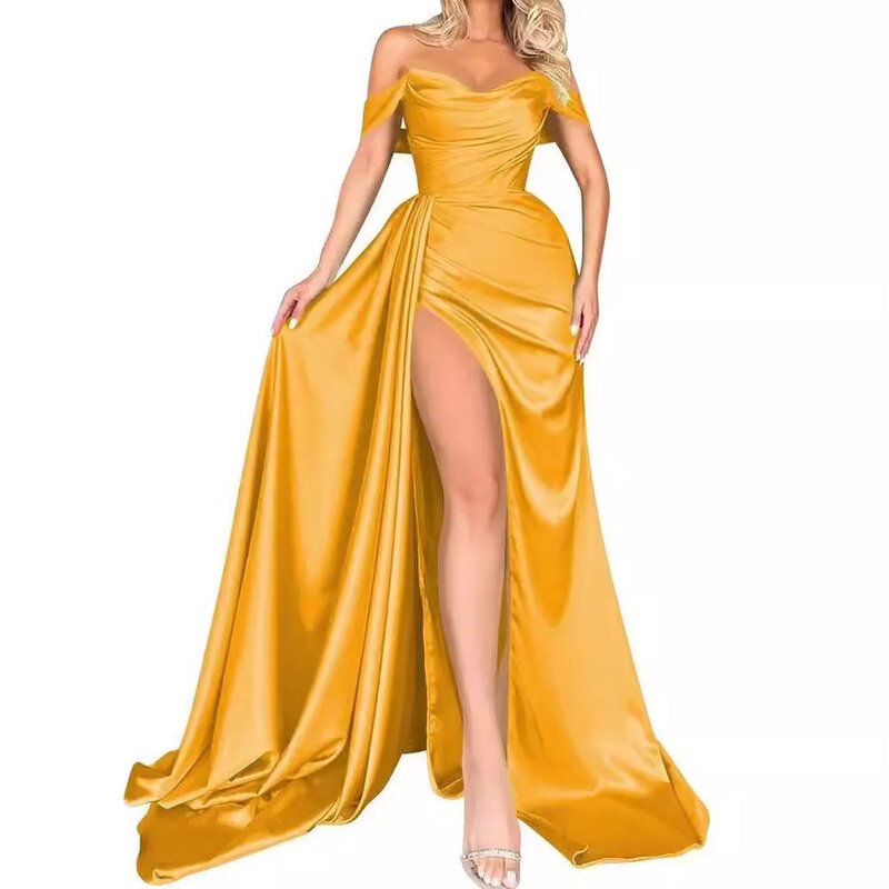 2024 langes einteiliges Kleid Bankett hohes Kleid geteilt sexy Gastgeber eine Schulter schlanke Party Abendkleid elegante Party kleider