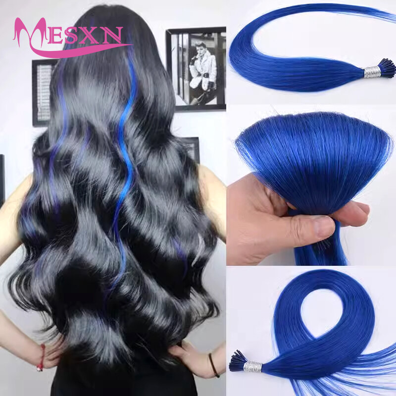 MESXN Color  I Tip Hair Extensions Natural Real Human Fusion Hair Extensions  Color Purple Blue Pink Gray 20inch 0.5g/Strand