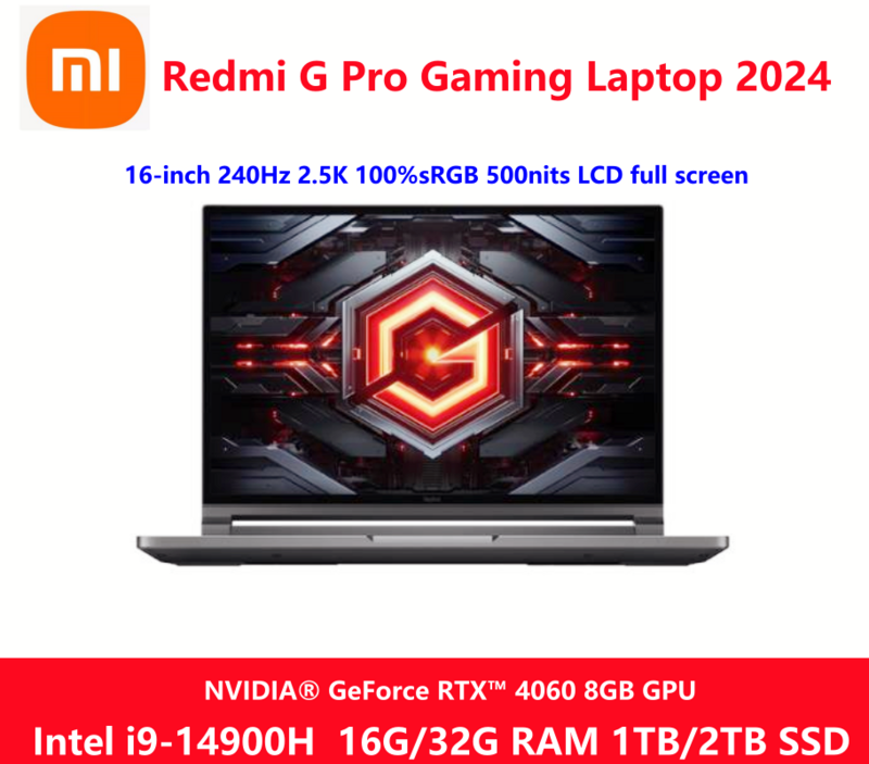 Xiaomi-Redmi G Pro Gaming Laptop, E-Sport, 8GB GPU, 16 GB, 32 GB RAM, 1TB SSD, 16 GB, SSD, 240Hz, 2.5K, intel i9-14900H, RTX4060, 2024