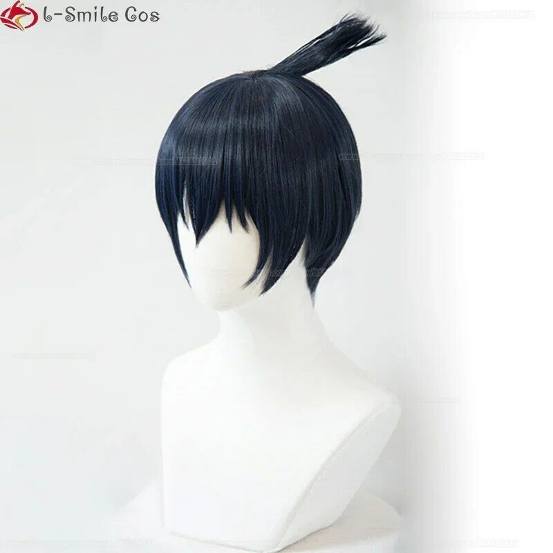 Peluca de Cosplay Hayakawa Aki para hombres, pelucas de Anime, azul y negro, pelo sintético resistente al calor, peluca de fiesta, gorro de peluca