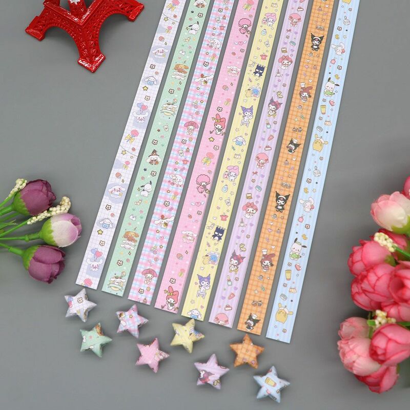 Sanrio Hello Kitty Cartoon Star Bar Handmade Material Wishing Star Folding Long Strip Paper Wishing Bottle DIY
