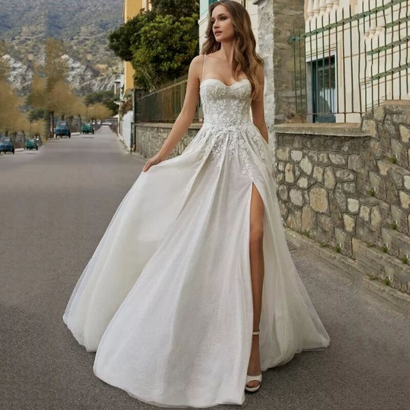فستان زفاف من LoveDress على شكل قلب مع فتحة جانبية عالية متألقة مثير بدون ظهر فستان العروس على شكل حرف a رداء De Mariée