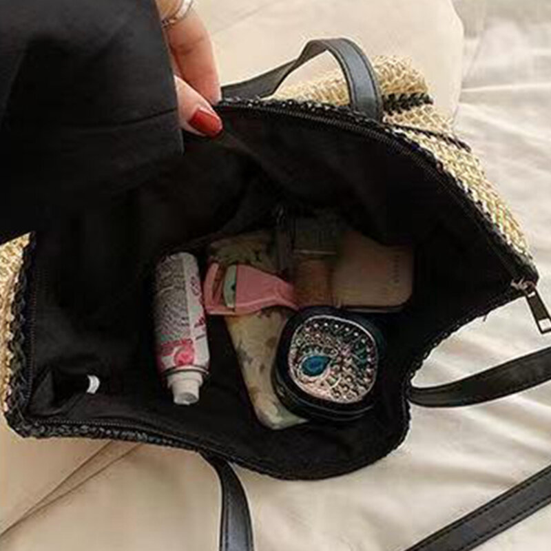 Sommer Stroh Umhängetaschen für Frauen gestreifte gewebte Strand Strand Urlaub Einkaufstaschen lässige weibliche Schulter Handtaschen Totes