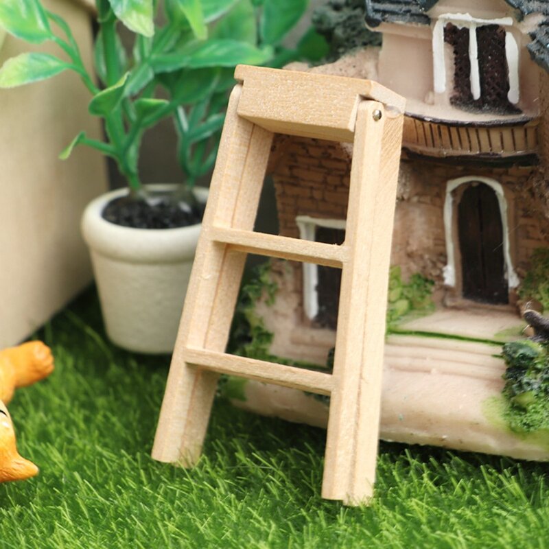 Escada de madeira Dollhouse Miniature Modelo, De madeira, Vermelho, Branco, Mini, Escada, Dollhouse, DIY, Bonito, Estatueta Criativa, Escadas Brinquedos