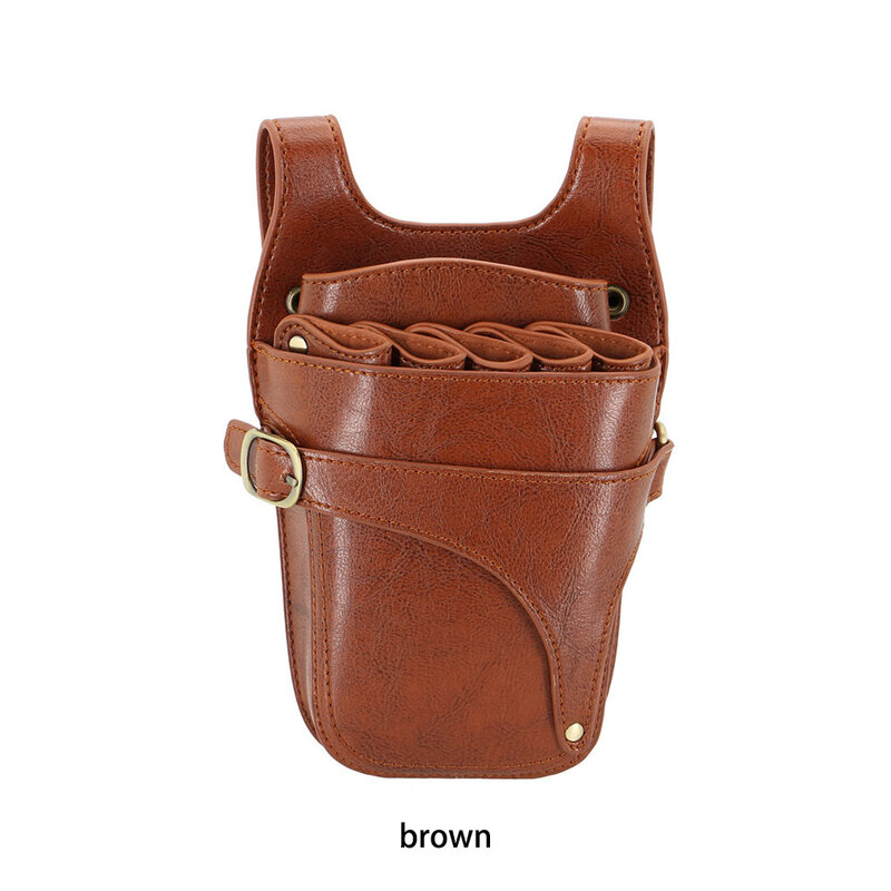 Detachable Barber Tool Bag Combs Clips Scissors Shoulder Pouch Tools PU Leather Waist Bags Hairstyling Accessory Brown
