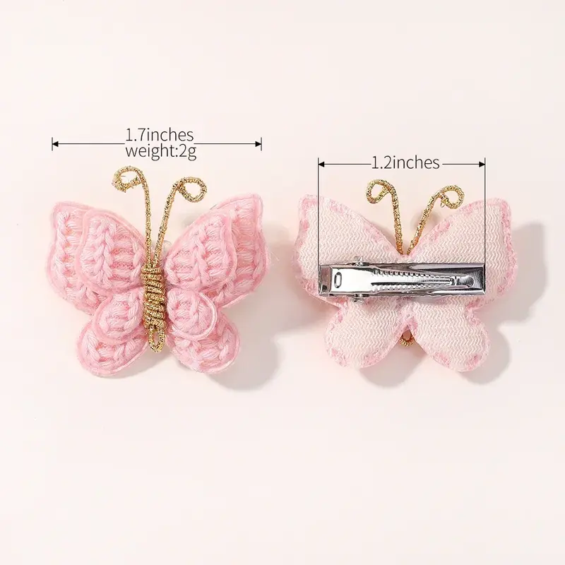 2/4pcs/set New Cute Baby Girls Wool Knitting Headwear Handmade Crochet Butterfly Alloy Hairs Clips Children PU Hairpin Wholesale