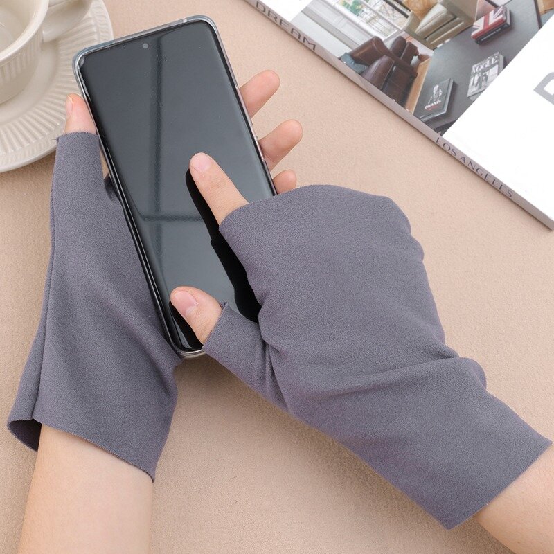 Velvet Half Finger Gloves Autumn Winter Women Men Solid Color Simple Gloves Cold-Proof Warm Daily Cycling Gloves Fashion Gifts