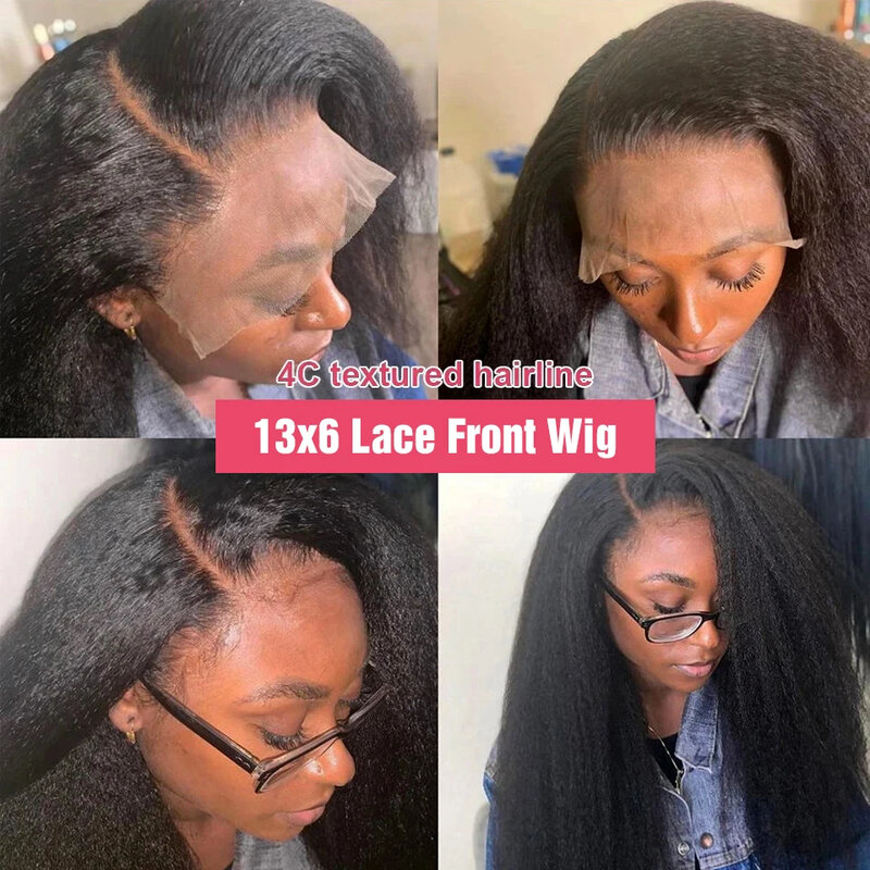 Perruque Lace Front Wig naturelle crépue lisse-Yaki, 6x4, 13x6, pour femmes africaines