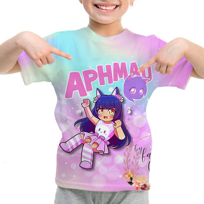 Aphmau-تي شيرت بأكمام قصيرة للفتيات والفتيان ، ملابس الأطفال ، أنيمي ، لطيف ، الصيف