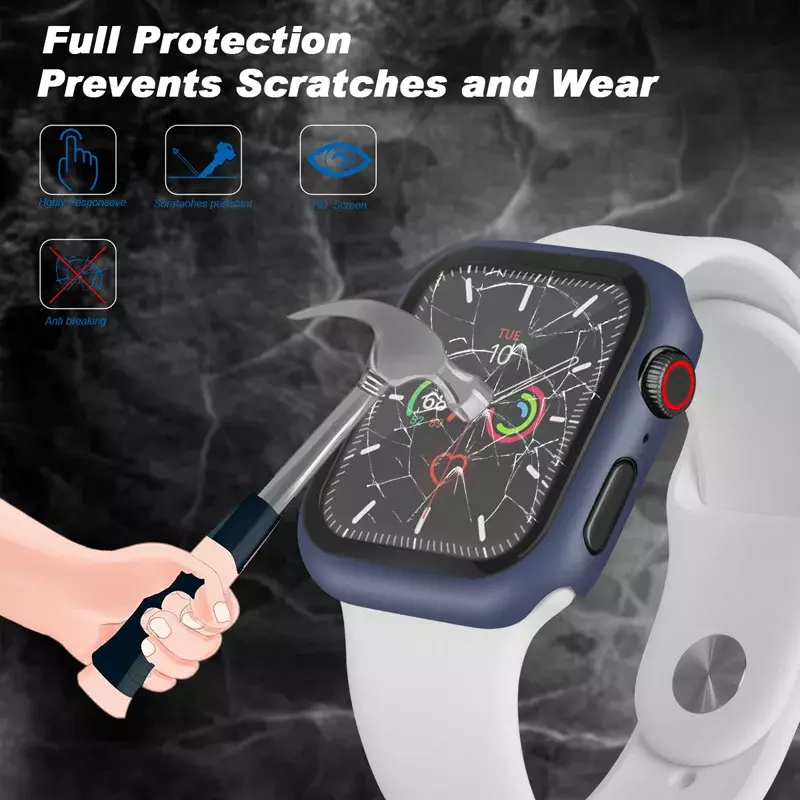 Vidro e Capa para Apple Watch, Capa Protetora de Tela, Proteção Resistente a Riscos, iWatch 9, 8, 7, 6, SE, 5, 38mm, 40mm, 41mm, 45mm, 42 milímetros, 44 milímetros