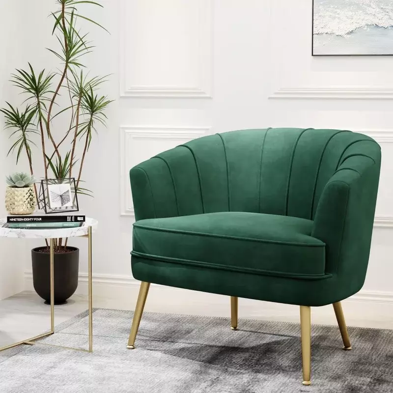 Andeworld-Cadeira de sotaque de veludo, estofado, moderno sofá lateral, confortável clube, poltrona da sala com dourado Meta