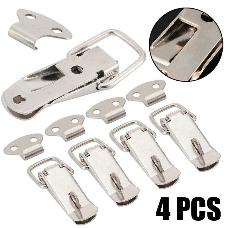 4Pcs Latch Catch Duck-Mouth Buckle Hook Wooden Box Hasps Clamp Stainless Steel Toggle Latches Spring Loaded Clamp Clip Snap Lock