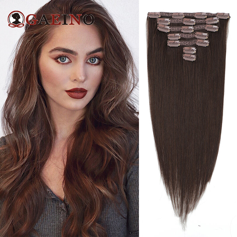 7PCS Clip In Hair Extension 100% Remy Human Hair Straight Dark Brown Clip-On Hair Piece Full Head 14-28 Inch For Salon Supply