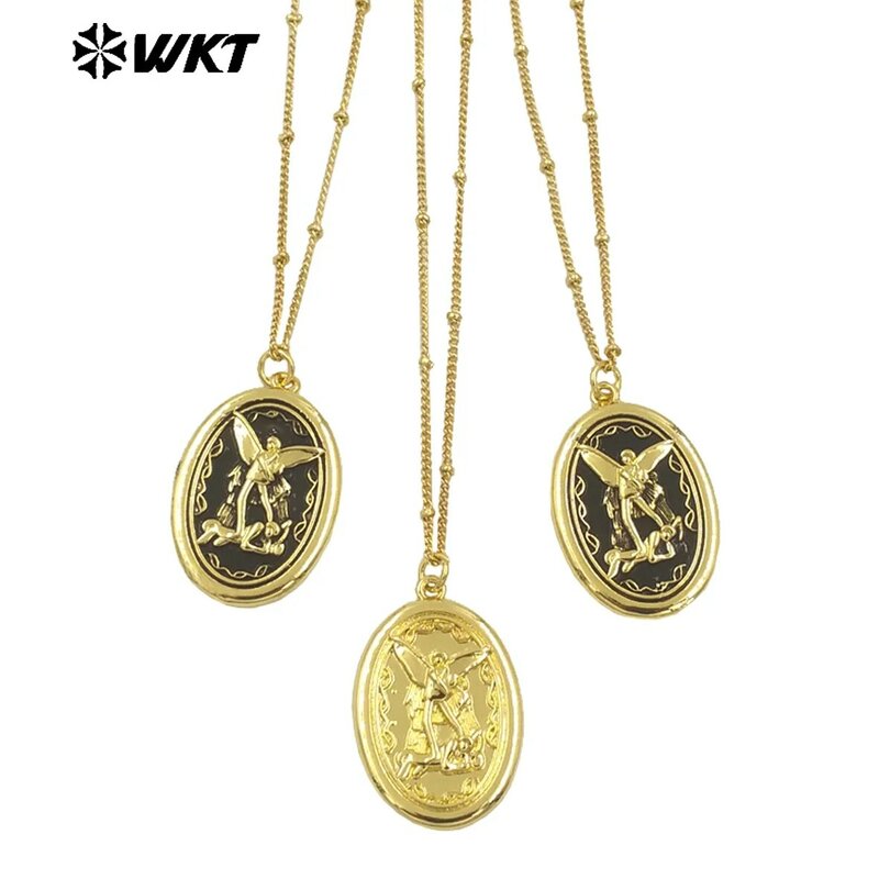 WT-MN988 grosir klasik kuning kuningan emas dan hitam berwarna liontin rantai kalung untuk wanita aksesoris perhiasan