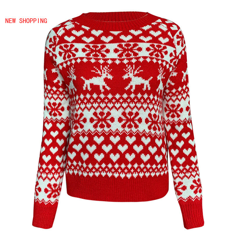 Damski sweter z dzianiny na Boże Narodzenie 2022 zima nowy damski sweter z długim rękawem z dzianiny ubrania imprezowe sweter Femme czerwone swetry białe