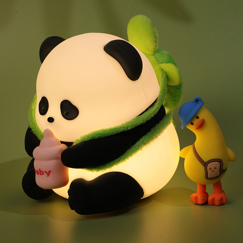 Sitting panda flower pat light cute cartoon high color bedroom ambient light sensor eye protection silicon Gel Night Light
