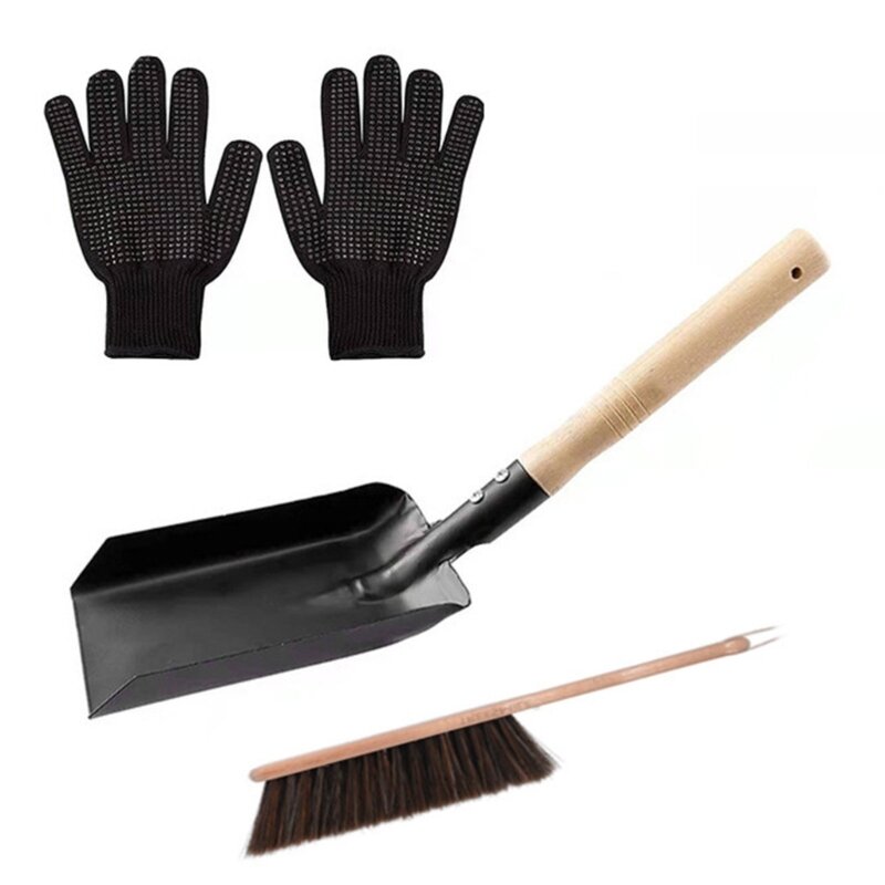 Juego Herramientas limpieza, pala, guantes silicona con cepillo, pala y cepillo para chimeneas, juego para