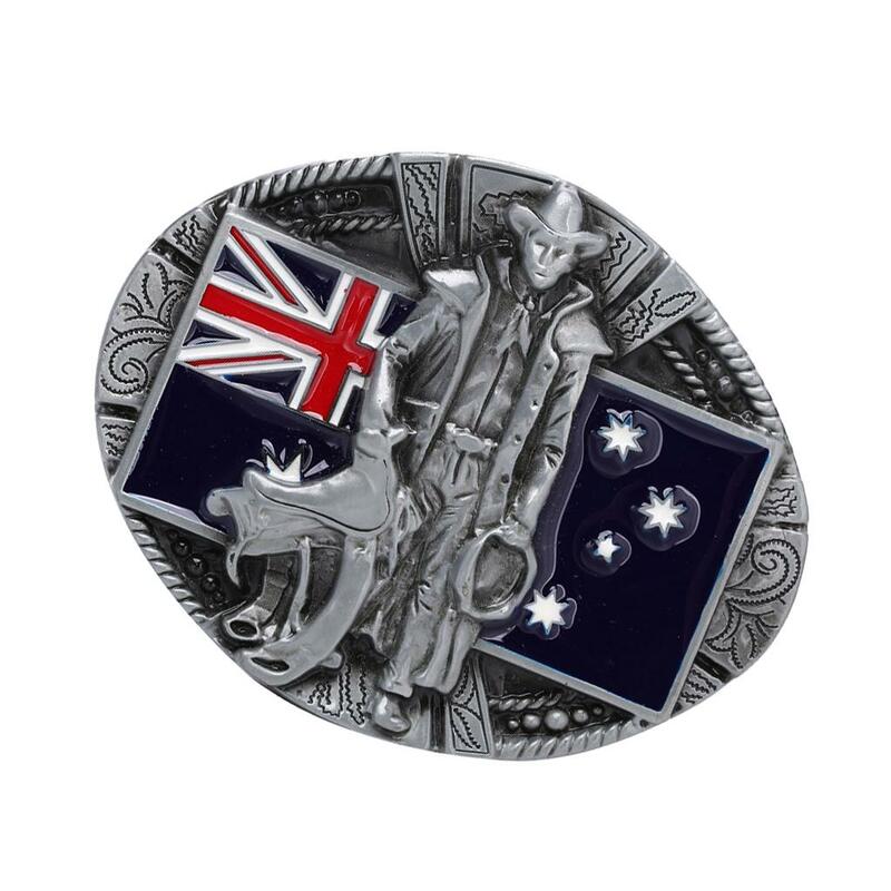 Men's Vintage Knight Belt Buckle Western Cowboy Australian Flag Belt Buckles