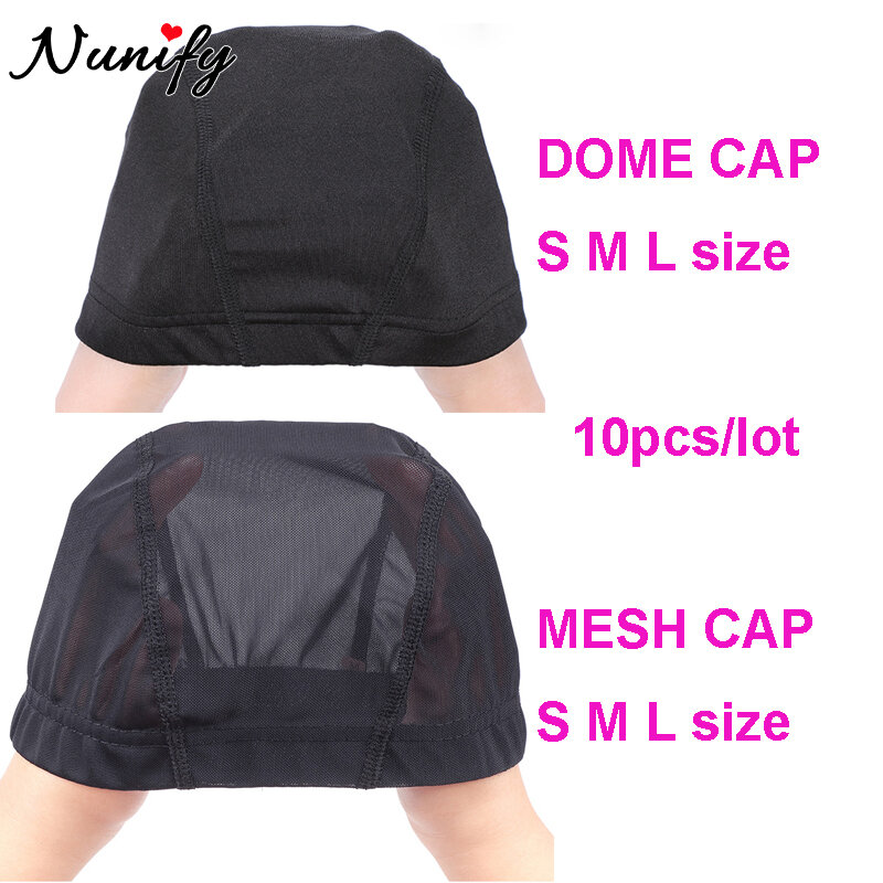 10Pcs Breathable Mesh Cap For Wigs Making Black Dome Cap Wholesale Weaving Cap Elastic Nylon Wig Caps S M L Size Wig Accessories