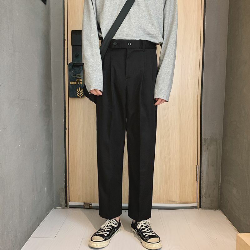 Homens Primavera outono Straight Casual Calças Negócios Calças Sólidas Coreano Nova Moda Masculina Solta Streetwear Suit Calças