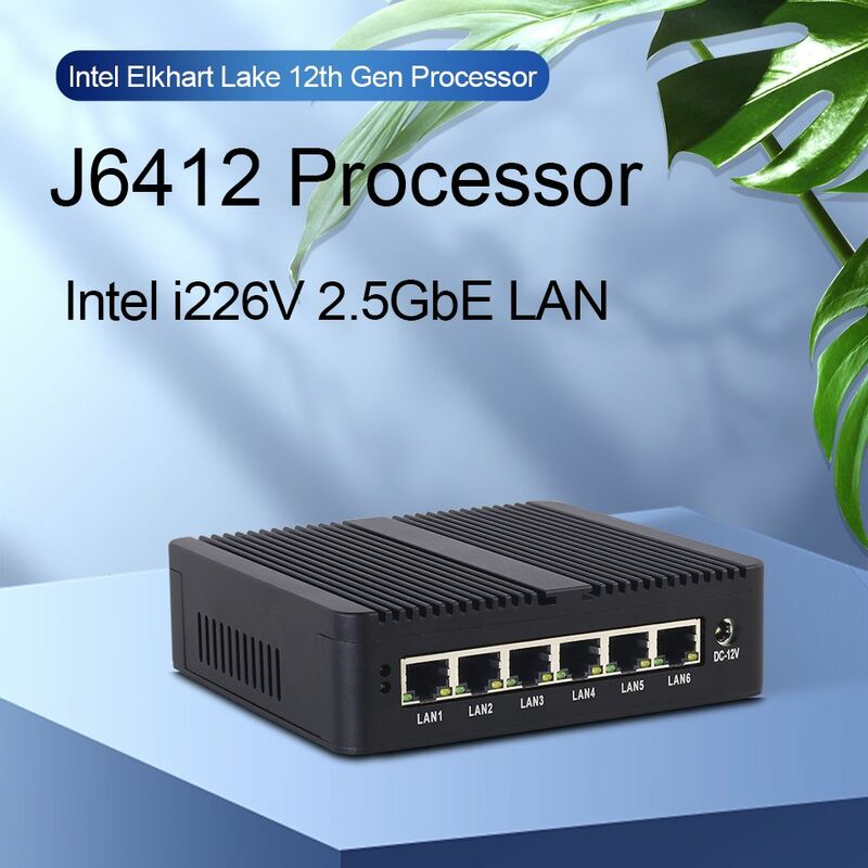 BEBEPC Mini Intel Celeron J6412 I226-V 2.5G 6 LAN DDR4 Fanless Pfsense Firewall Router SIM Slot Industrial Computador