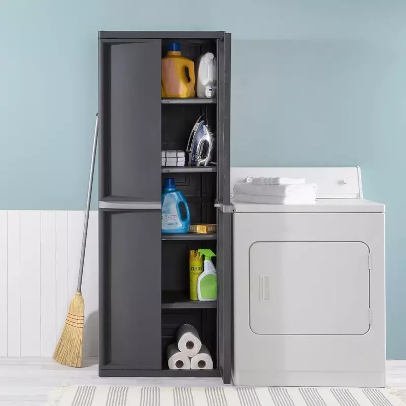 Shelf Cabinet, Heavy Duty and Easy To Assemble Plastic Storage Unit, for Garage Basement  Attic Home Furniture, Storage Cabinet