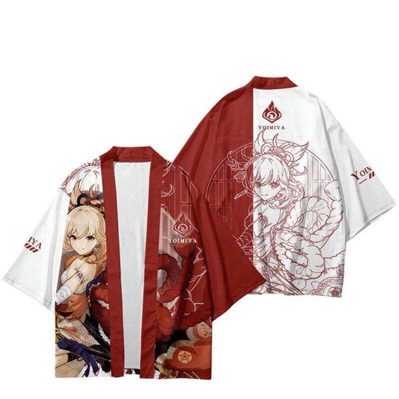 Mode Druck Genshin Auswirkungen Yoimiya Mona 3d Kimono Shirt Anime Cartoon Spiel Männer Frauen Sieben Punkt Hülse Tops Casual Streetwear