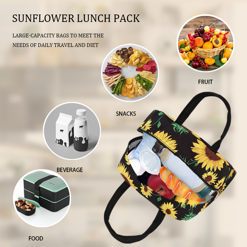 Nylon Sunflower Lunch Bag Large Capacity Insulated Ice Bag Fresh Outdoor Picnic Bag Portable Insulation