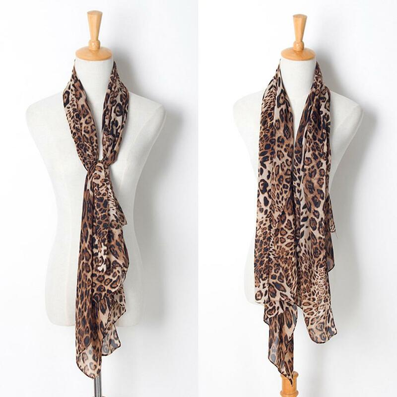 Bufanda Vintage con estampado de leopardo para mujer, chal de gasa suave, bufanda con estampado de animales, bufandas de invierno para mujer, N1Z0