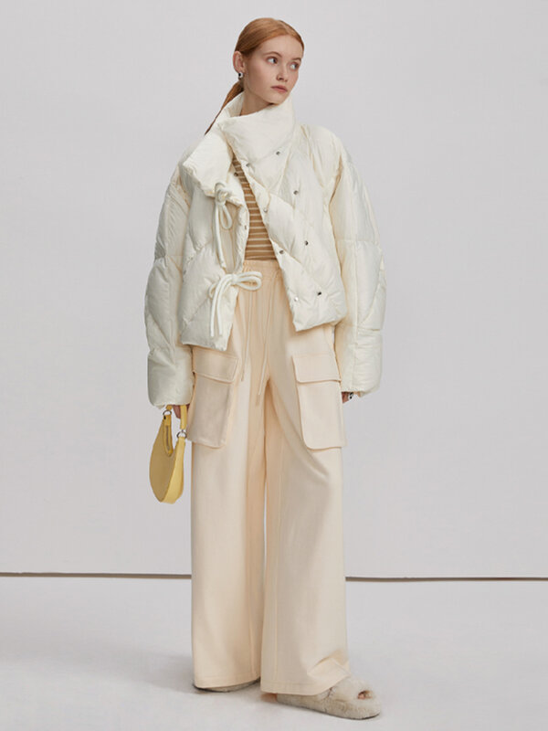 Новинка, модное повседневное белое зимнее пальто, женская многофункциональная утепленная однотонная куртка Y2K с бантом, облегающая верхняя одежда в Корейском стиле