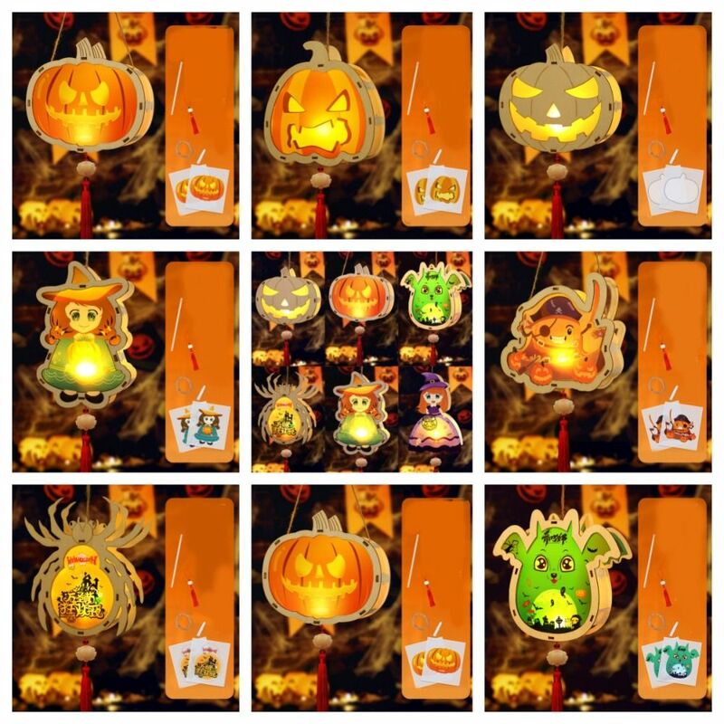 Luminous Halloween Lantern DIY Handheld Pumpkin Handmade Lantern Witch Pirate Captain Halloween Pumpkin Lantern