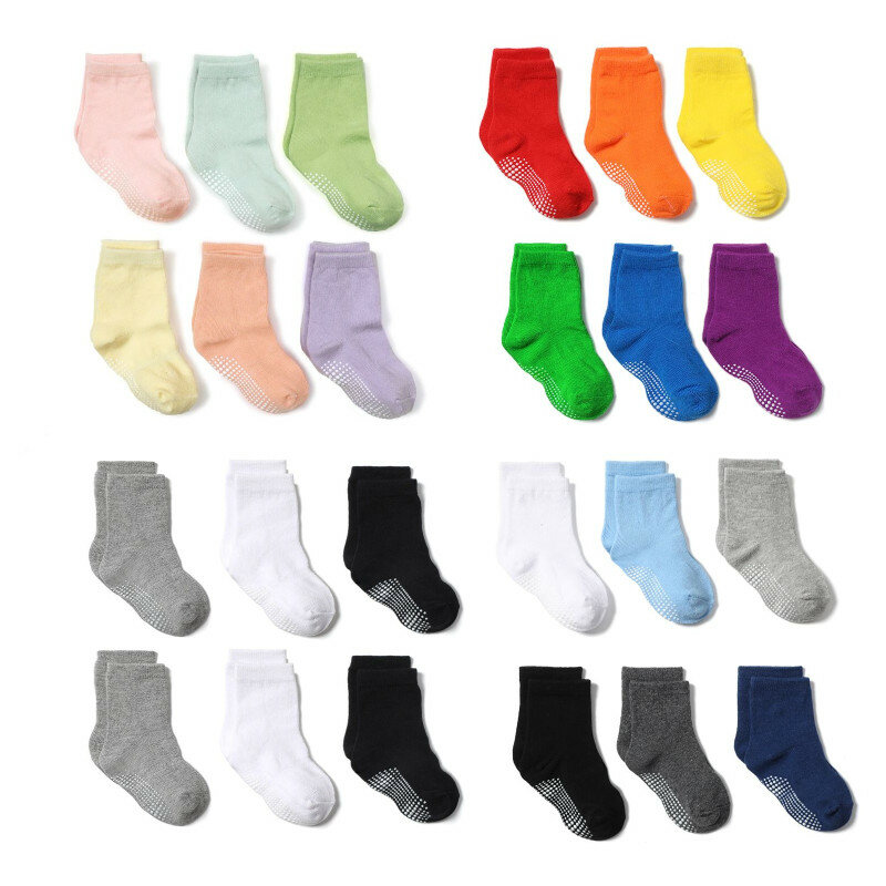 6 pares/lote meias de algodão com apertos de borracha anti-deslizamento barco meias antiderrapantes para crianças por Boys1-3 anos