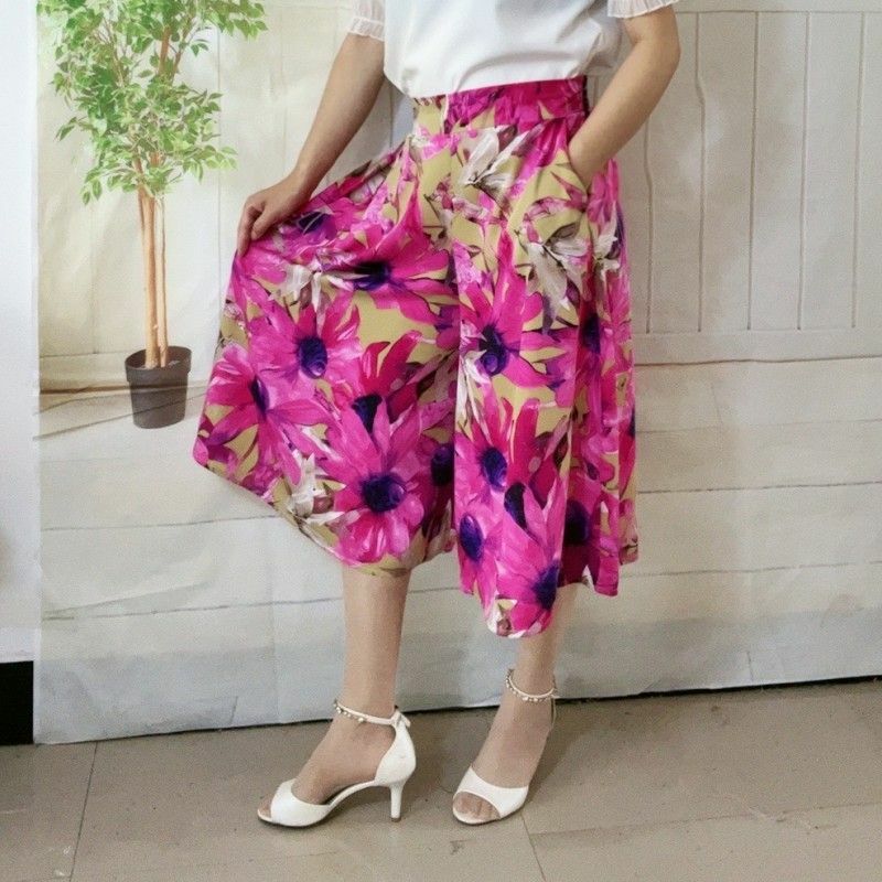 여성용 프린트 일자 하이웨이스트 와이드 레그 팬츠, 우아한 종아리 길이 바지, 여름 신상 패션, 2024