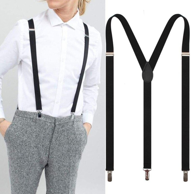 Celana panjang Suspender 2.5cm, lebar elastis 3 klip tali Suspender dapat disesuaikan tugas berat Y celana panjang belakang untuk pria wanita setelan rok