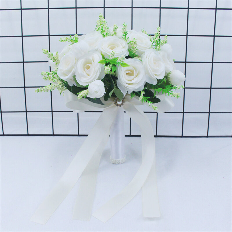 باقة من الحرير الأبيض الزهور الاصطناعية للعروس ، الورود الاصطناعية ، اكسسوارات الزفاف