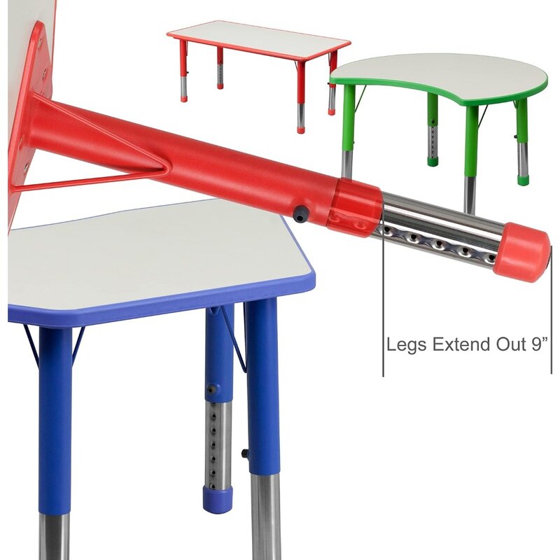 Mesa e Cadeiras Rectangulares de Plástico Infantil, Mobiliário Infantil, Ajustável em Altura, Atividade, Azul, Conjunto de 3