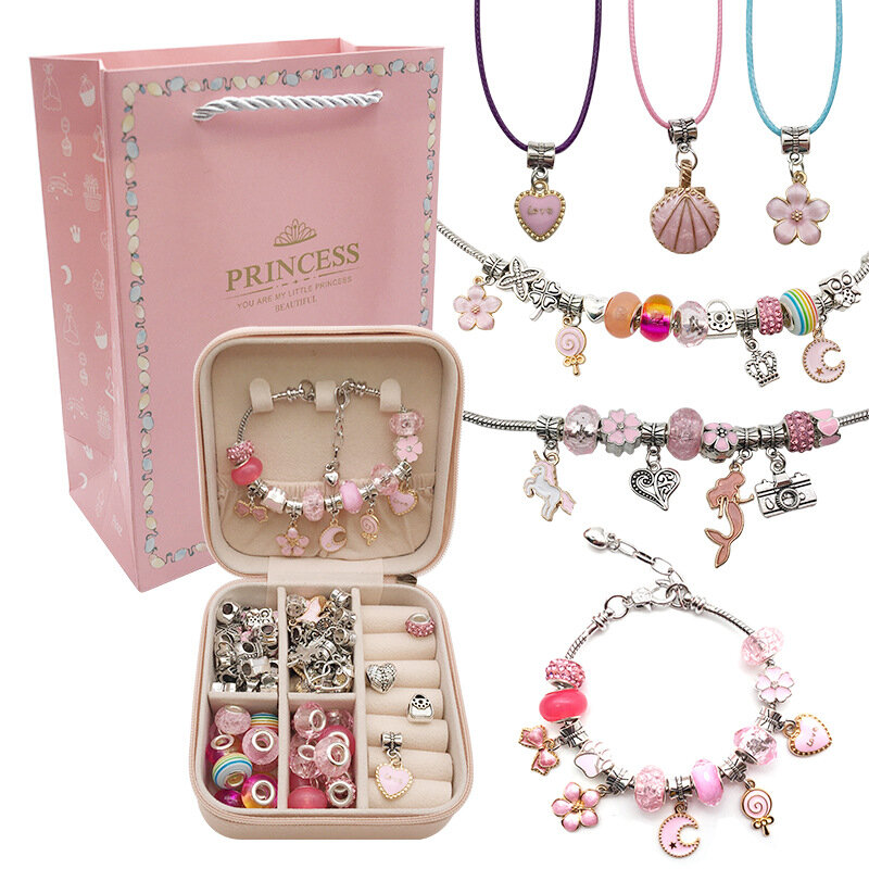 Ensemble de bracelets de perles pour filles, bricolage avec boîte de rangement, cadeau de noël, acrylique, grand trou, Kit de fabrication de bijoux faits à la main