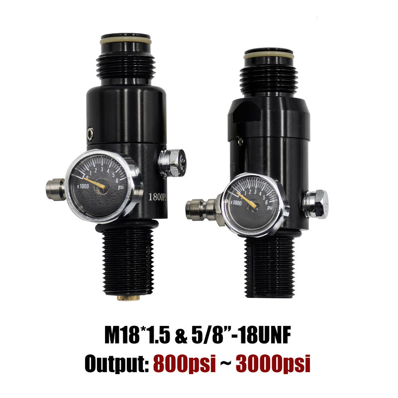 HPA 4500psi Cylinder Air Tank Regulator Valve Output 800psi to 3000psi Threads M18*1.5 or 5/8-18UNF Diving Mountain Climbing