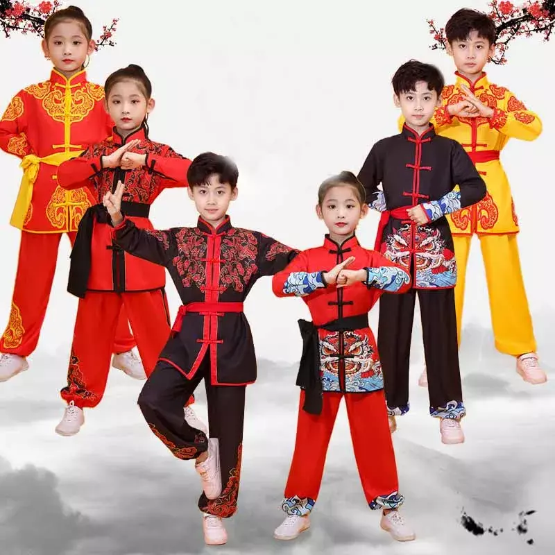 Kinder Wushu Kleidung Drachen druck Uniformen Kung Fu Performance Kostüme Erwachsenen Kind Chinesisch traditionelle Kampfkunst Outfits