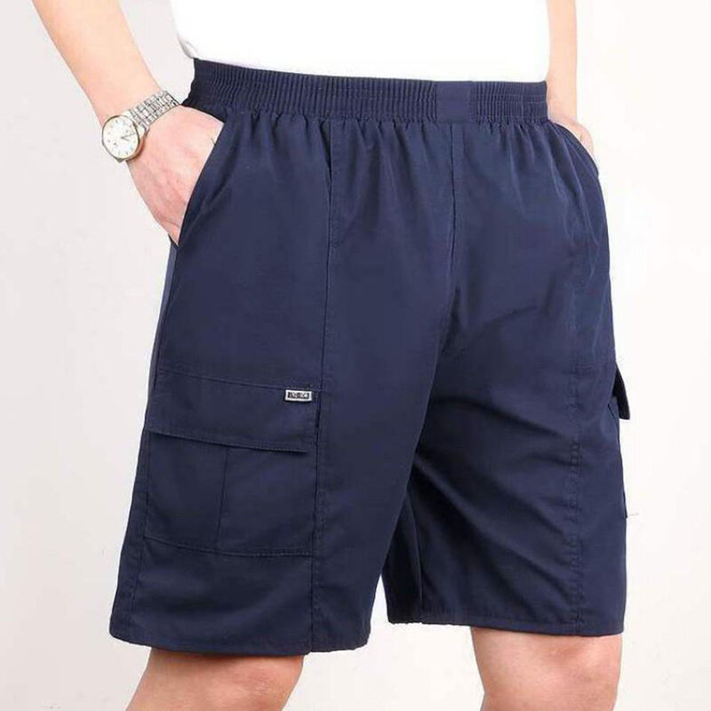 High Quality Brand New Shorts Coat Zip Black Cargo Casual Knee Cotton M-4XL Male Navy Blue No Elasticity Pocket