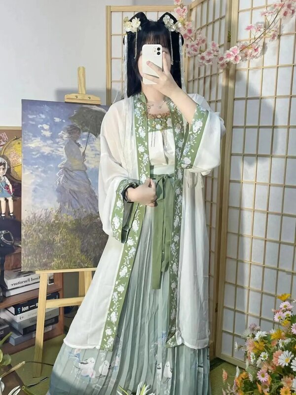 Robe Hanfu chinoise pour femme, robe maxi mobile, robe de broderie chinoise prairie, vêtements de tir pour remise des diplômes, ensemble de 3 pièces